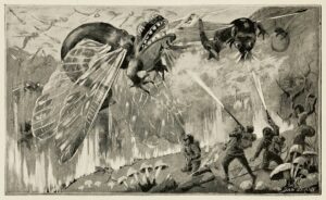 “The Combat of the Dragons”, by Daniel Carter Beard, for John Jacob Astor’s A Journey in Other Worlds (1894)